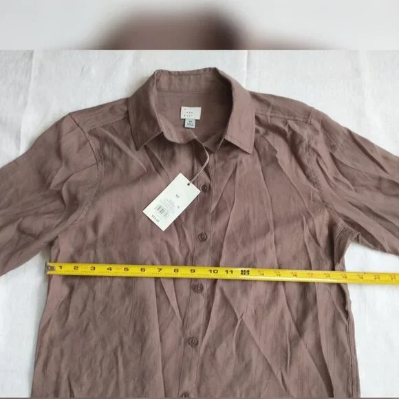 NWT A New Day tan button-down shirt. Size XS - Picture 5 of 9